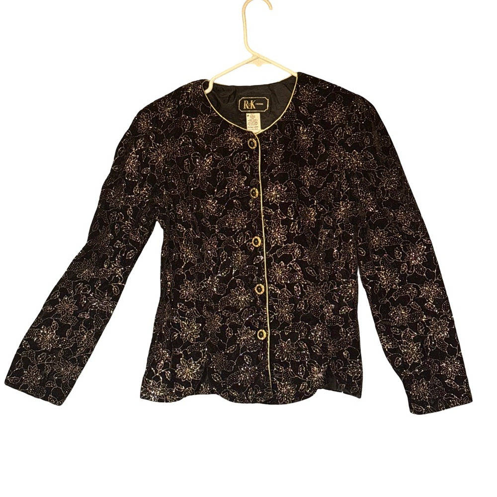 R&K Floral Sequin Evening Jacket Size 8 Vintage